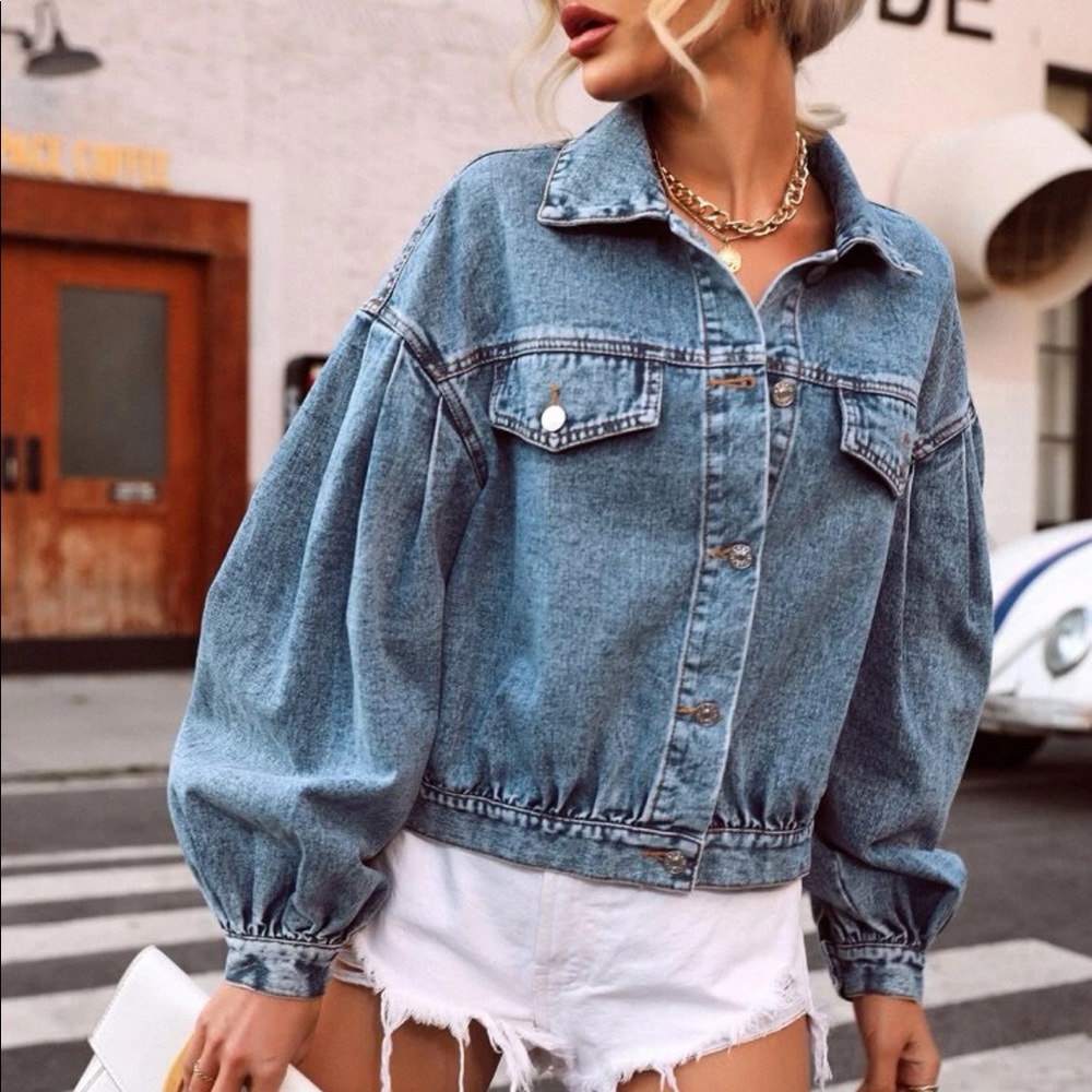 Bishop Sleeve Button Up Denim Jacket - Picture 5 of 5
